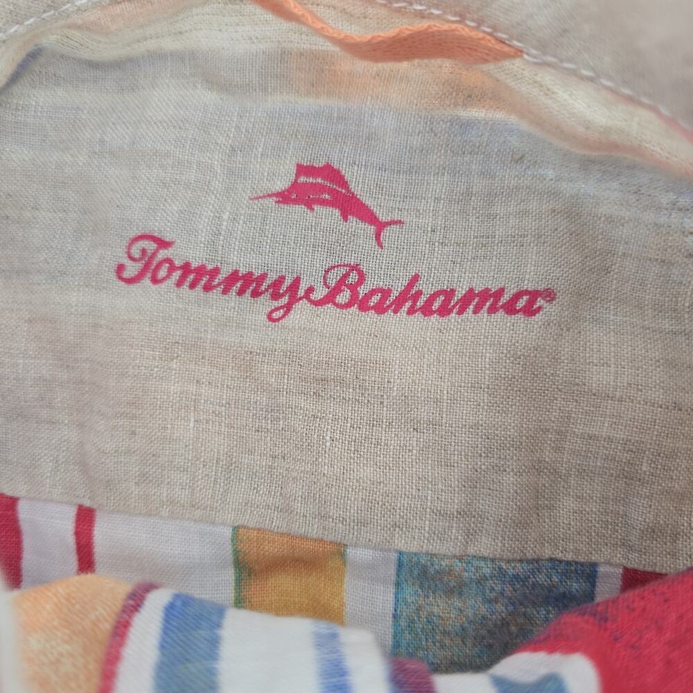 Tommy Bahama Mens Med 100% Linen Multi Color Watercolor Stripe Bttn Down Shirt - Picture 2 of 9